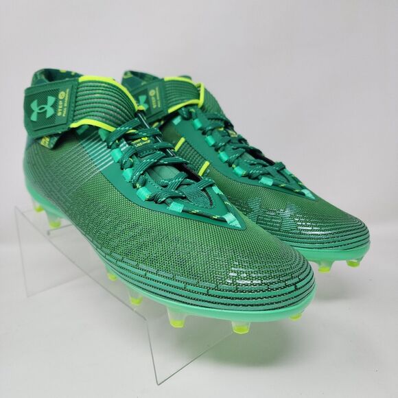 Under Armour Football Cleats Mens 9 Green Highlight MC Logo Spell Out Striped - Picture 1 of 10